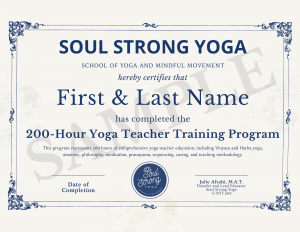 yoga teacher training certificate sample