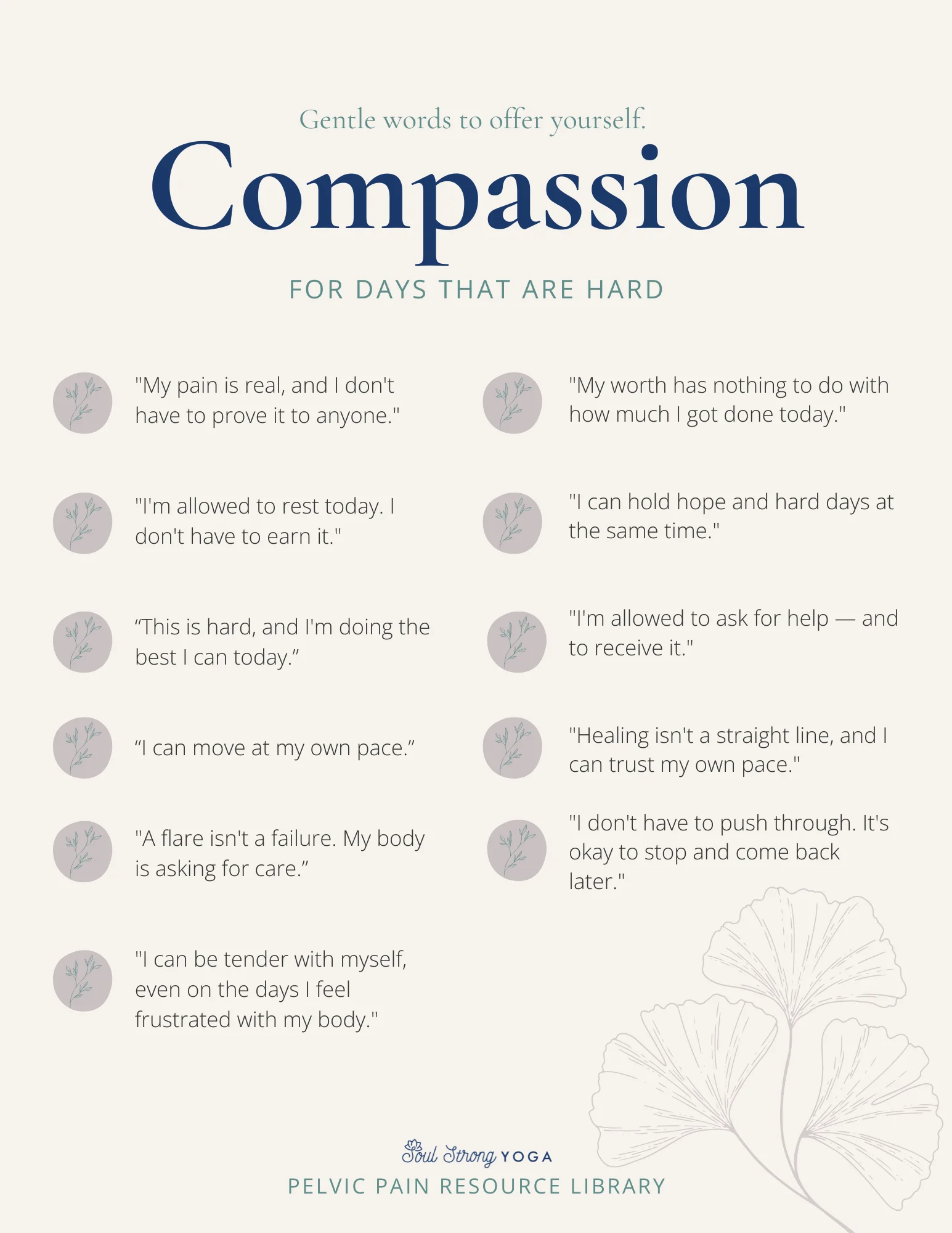Compassion affirmation handout: gentle words to offer yourself on hard days